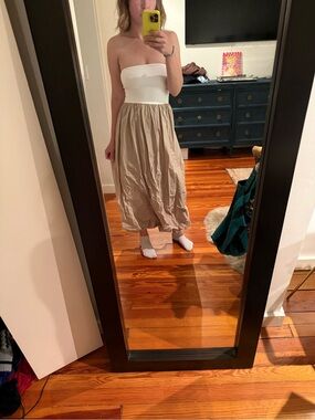 Zara Beige Midi Bubble Skirt Dress-Women